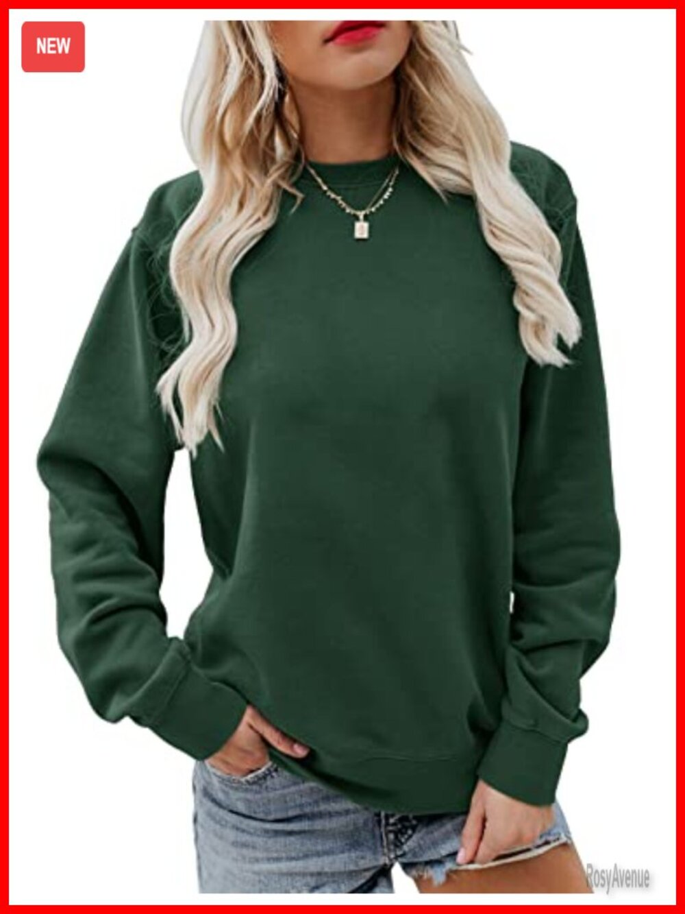 Women's Long Sleeve Pullover Top Cotton Rayon Round Neck Casual Sweatshirt